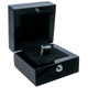 Ring Box with Glossy Black Wood Finish and Stainless Steel Button