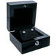 Pendant Earring Box with Glossy Black Wood Finish and Stainless Steel Button