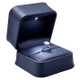 LED Lighted Blue Faux Leather Ring Box with Cushion Slot & White Outer Packer – Wholesale Jewelry Packaging