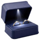 LED Lighted Blue Faux Leather Double Ring Box for Wedding Bands & Bridal Sets with White Outer Packer – Wholesale Jewelry Packaging