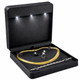 LED Lighted Black Faux Leather Necklace Combination Jewelry Box – Illuminated Jewelry Set Presentation Box with Black Outer Packer