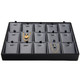 Steel Grey and Black Faux Leather Pendant & Charm Display Tray – 15 Slot Stackable Jewelry Showcase with Removable Pads for Small Necklaces