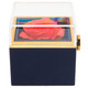 Blue Rotating Rose Jewelry Box Gift Set with Velvet Insert, Outer Box & Matching Tote Bag