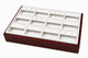 12-Section Earring Display Tray – White Faux Leather with Glossy Rosewood Trim – 9" x 6" 