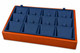 Blue Faux Leather Stackable Pendant & Earring Display Tray with Glossy Honey Oak Trim – 12 Removable Cards - 9"x6"
