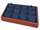 Blue Faux Leather Stackable Pendant & Earring Display Tray with Glossy Honey Oak Trim – 12 Removable Cards - 9"x6"