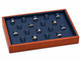 Blue Faux Leather Stackable Ring Display Tray with Wood Trim – 18 Ring Clips