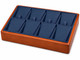 Blue Faux Leather Stackable Pendant & Earring Display Tray with Glossy Honey Oak Trim – 8 Removable Cards - 9"x6"