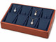 Blue Faux Leather Stackable Pendant & Earring Display Tray with Glossy Honey Oak Trim – 8 Removable Cards - 9"x6"