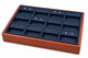 Blue Faux Leather Stackable Earring Display Tray with Glossy Honey Oak Trim – 12 Sections - 9"x6"