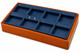 Blue Faux Leather Stackable Earring Display Tray with Glossy Honey Oak Trim – 8 Sections - 9"x6"