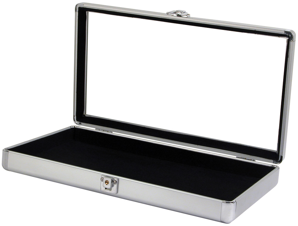 Glass Top Aluminum Display Case with Lock and Key 14 7/8