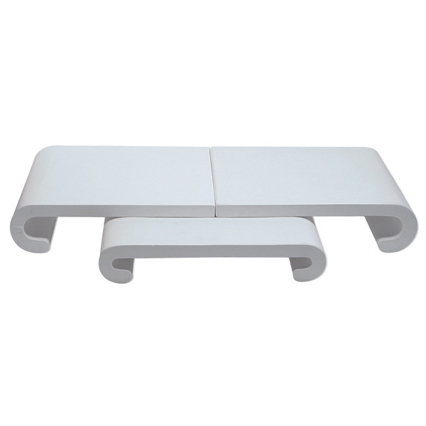 3-Pieces Curved Base Set, 30.25" x 12" x 4.12"H, White Faux Leather ...