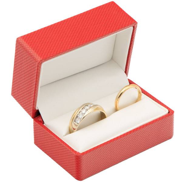 Red Double Ring Jewelry Box with Ribbon Packer – Elegant Double Ring ...