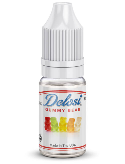 Delosi Gummy Bear Flavor Concentrate bottle with colorful gummy bears on label, made in USA.