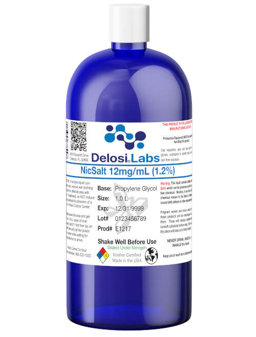 12mg/mL Nicotine Salt (NicSalt) Concentrate in a professional bottle with a secure, child resistant cap, ideal for precise industrial compounding and custom formulations.