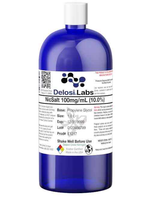 100mg/mL Nicotine Salt (NicSalt) Concentrate in a professional bottle with a secure, child resistant cap, ideal for precise industrial compounding and custom formulations.