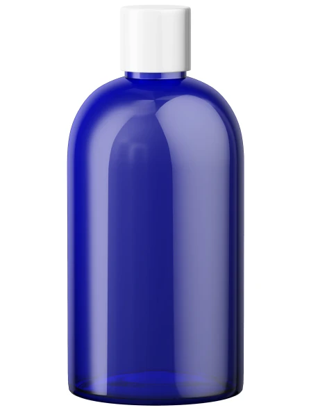 Cobalt blue 250mL PET storage bottle with CRC cap