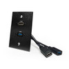 HDMI and USB-A 3.0 Pass-Through Single Gang Black Aluminum Wall Plate with Pigtail