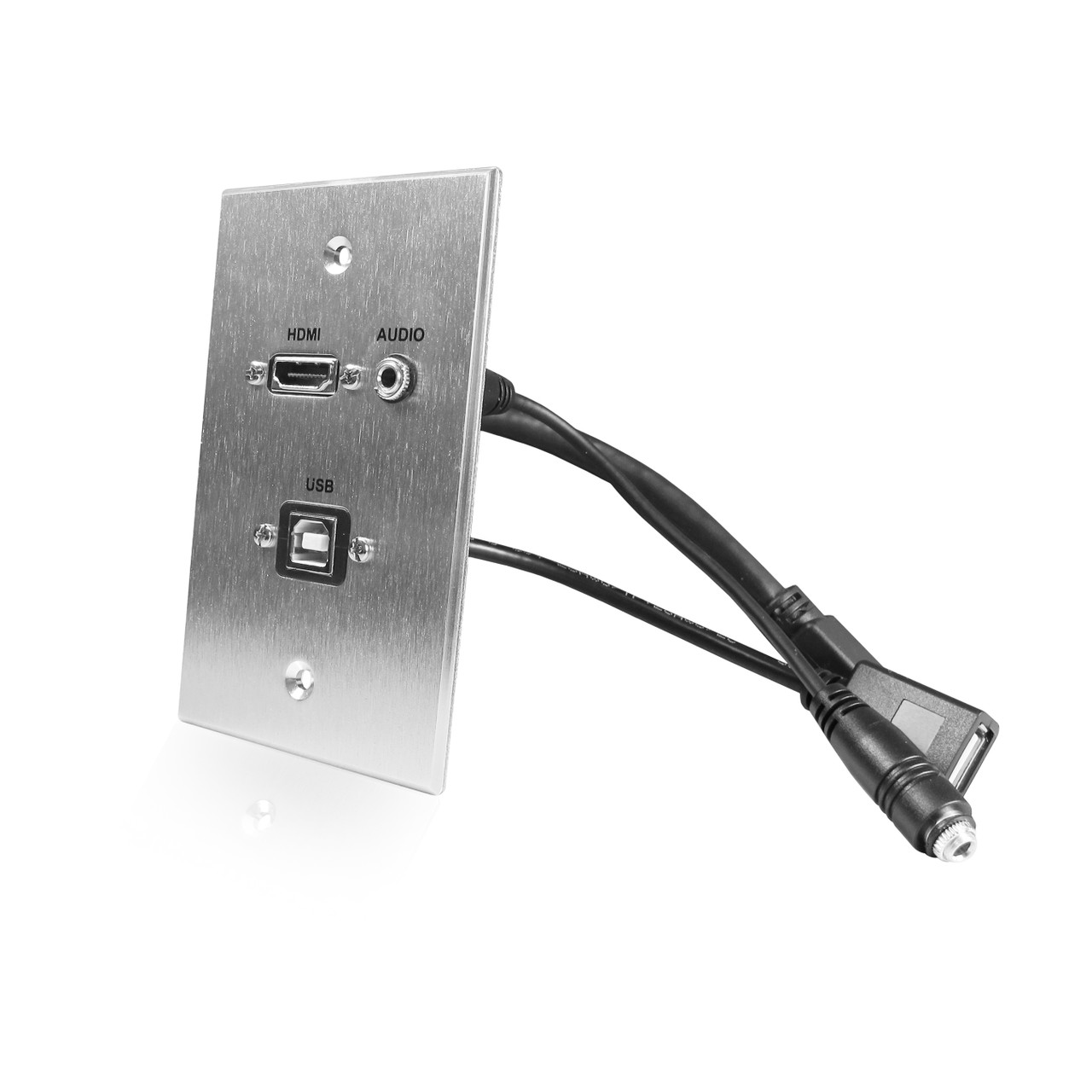 USB, Pigtails Wall Single Aluminum HDMI, 3.5mm Plate Gang Through Pass with Audio -