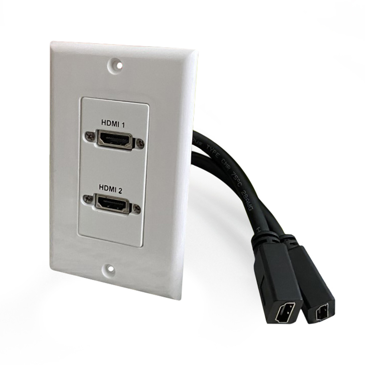 Dual HDMI Pass-Through Single Gang Decorative Wall Plate with Pigtail -  White