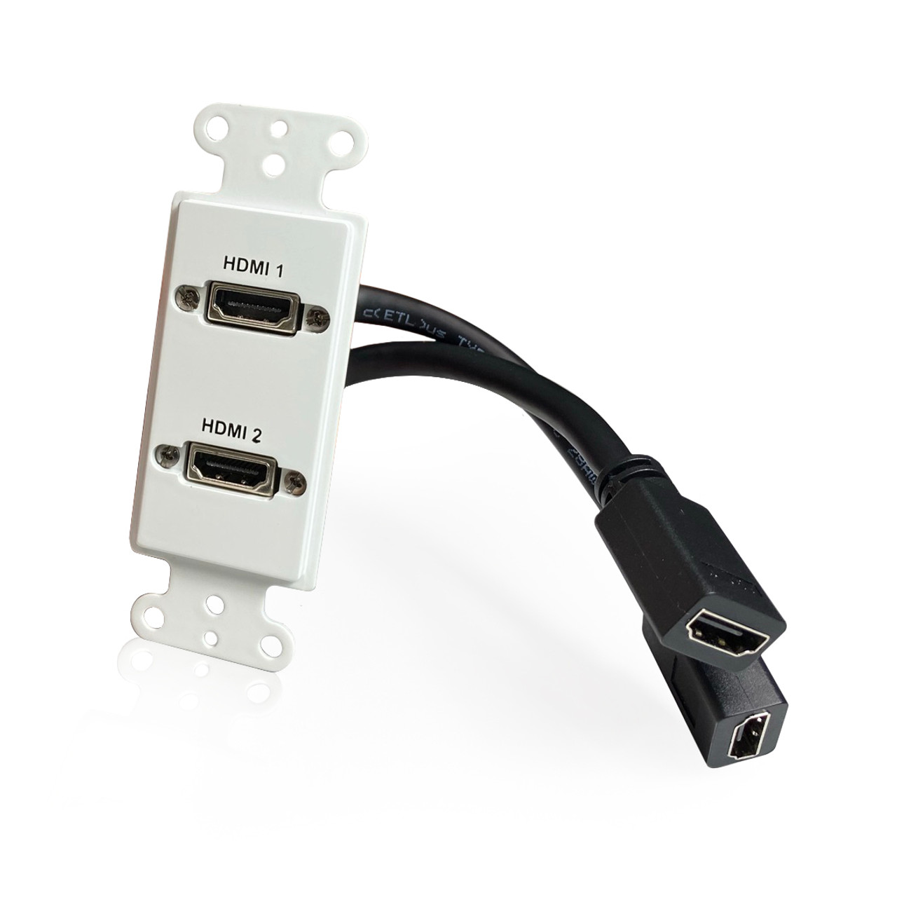 Dual HDMI Pass-Through Single Gang Decorative Wall Plate with Pigtail -  White
