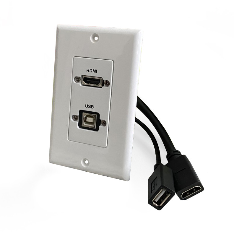 HDMI and USB-B 2.0 Pass-Through Single Gang Decorative Wall Plate
