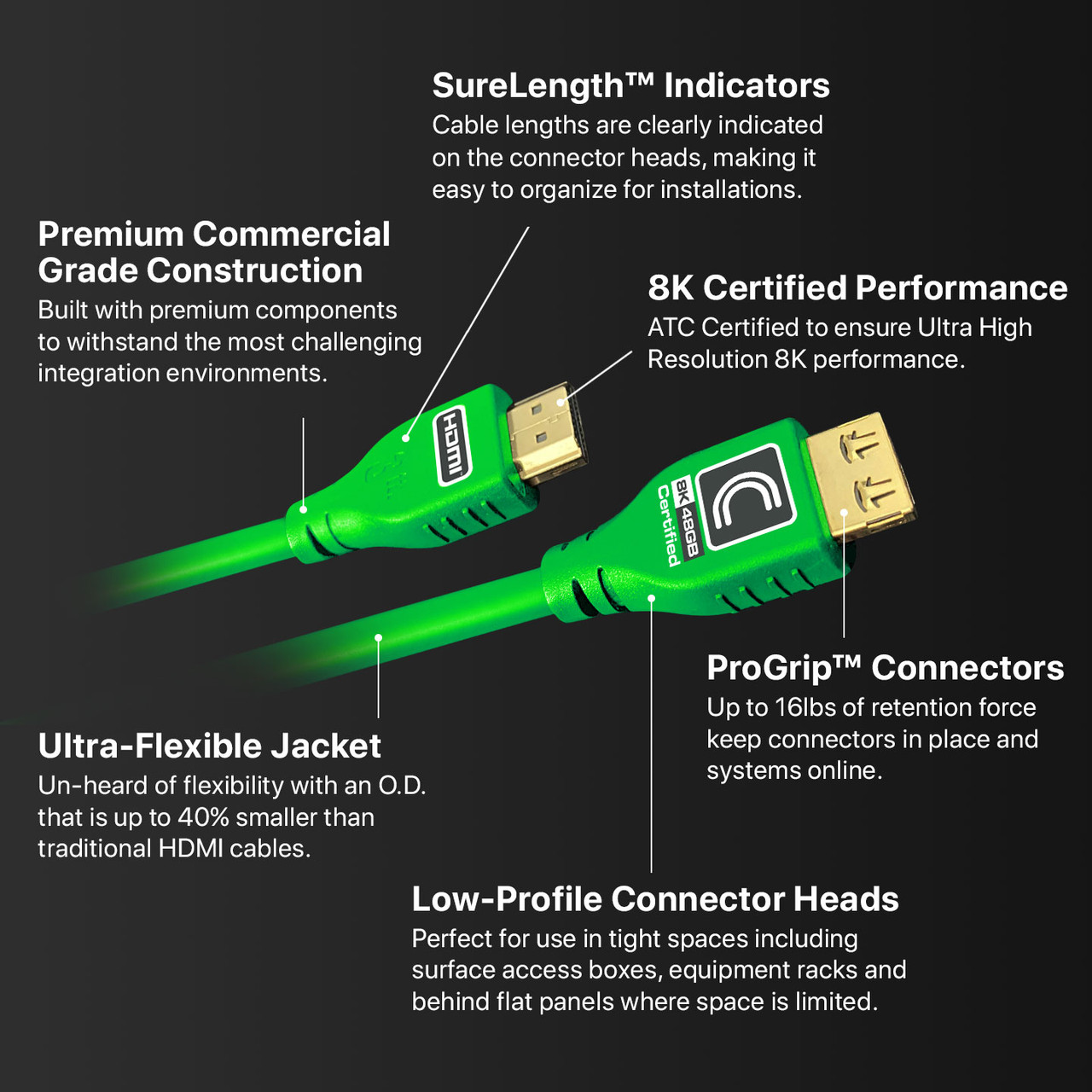 MicroFlex™ Pro AV/IT Integrator Series™ Certified Ultra High Speed 8K 48G  HDMI Cable with ProGrip™ Green 3ft