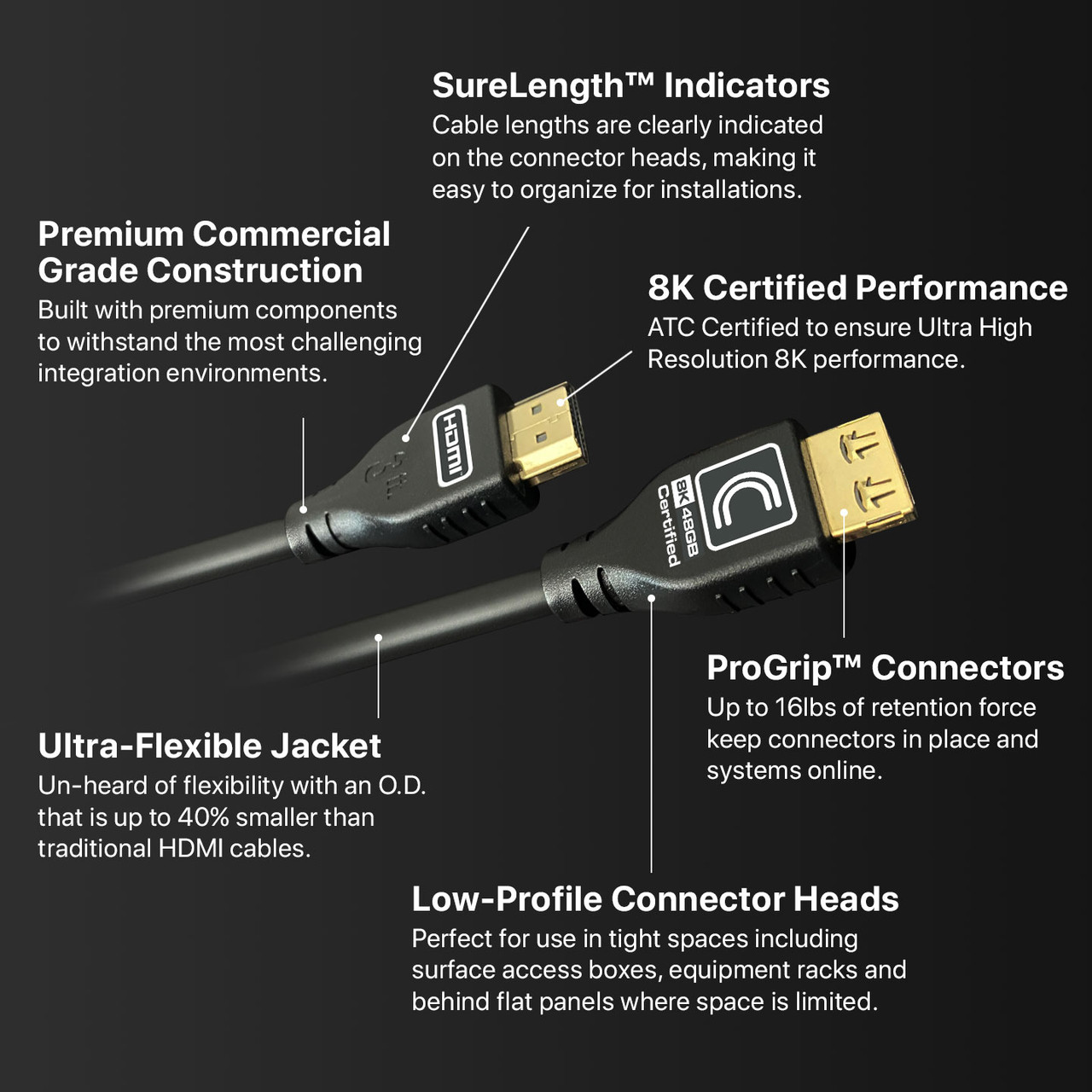 MicroFlex™ Pro AV/IT Integrator Series™ Certified Ultra High Speed 8K 48G  HDMI Cable with ProGrip™ Jet Black 9ft