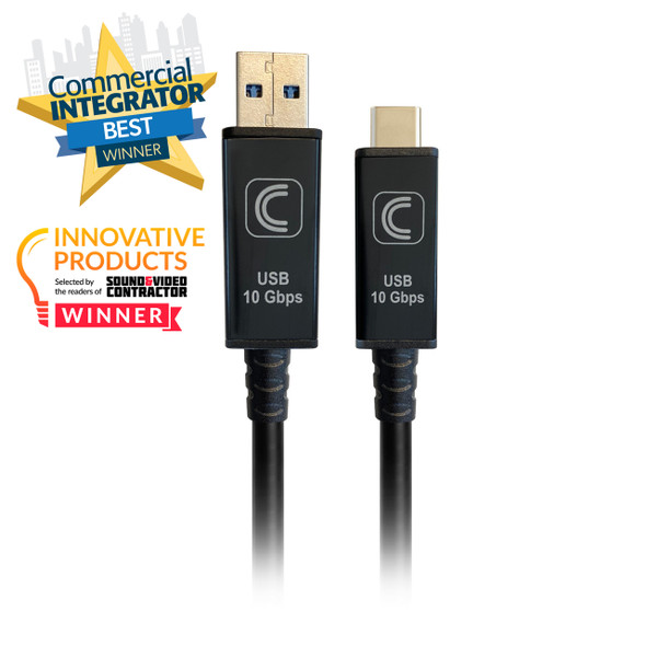 Front of 25ft 10G AOC Active Plenum USB-A to USB-C Cable