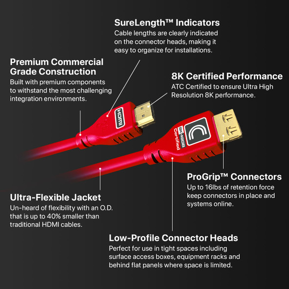 MicroFlex™ Pro AV/IT Integrator Series™ Certified Ultra High Speed 8K 48G HDMI Cable with ProGrip™ Red 3ft