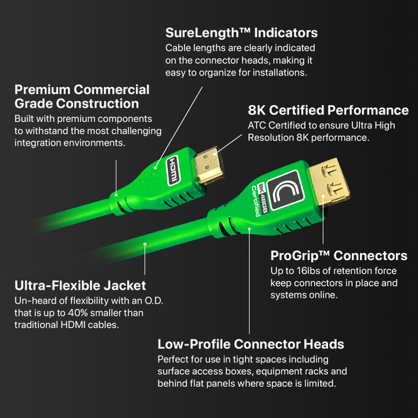 MicroFlex™ Pro AV/IT Integrator Series™ Certified Ultra High Speed 8K 48G HDMI Cable with ProGrip™ Green 6ft