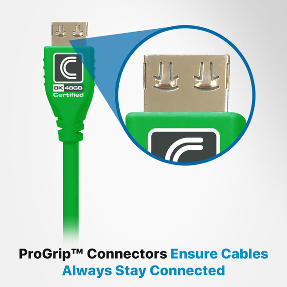 Exclusive ProGrip™ HDMI Connector utilizes up to 16lbs of retention force to help keep connector in place