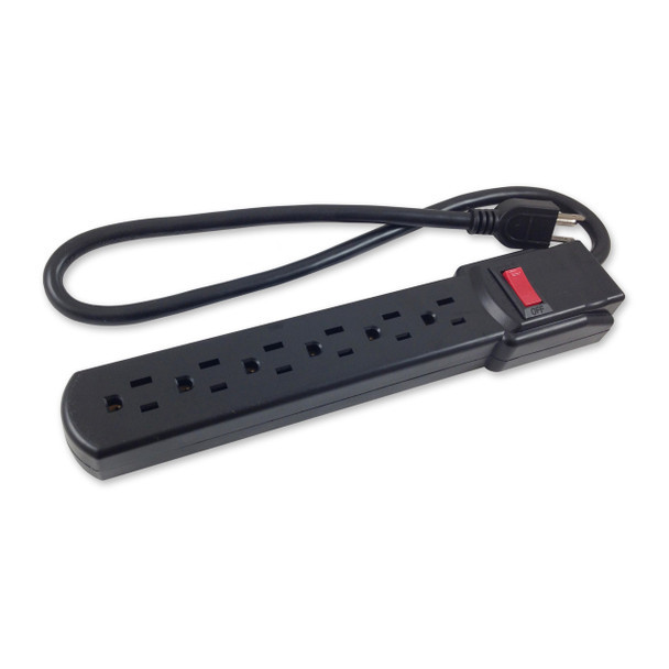 6-Outlet Black Surge Protector 12ft AC Cord