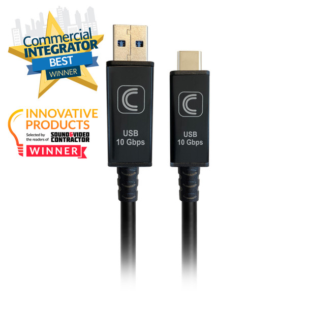 Front of 25ft 10G AOC Active Plenum USB-A to USB-C Cable