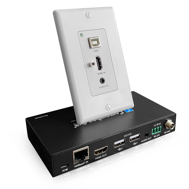 Pro AV/IT Integrator Series™ HDBaseT 4K 18G Single Gang HDMI, USB 2.0 and Audio Wall Plate Extender Kit up to 230ft