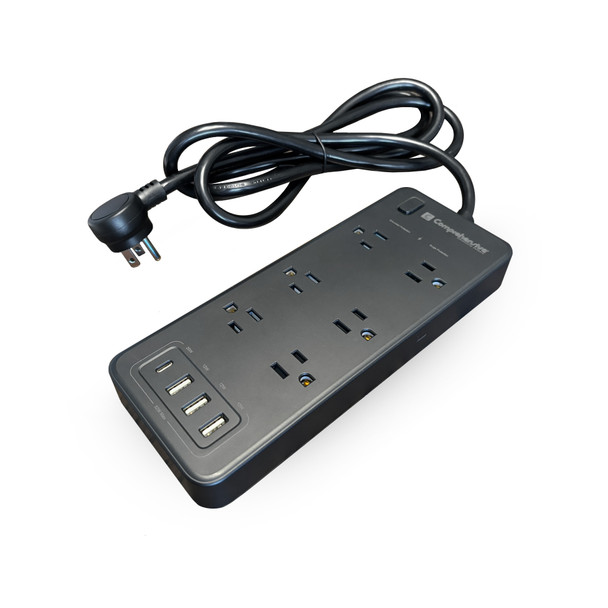 6-Outlet Black Surge Protector with 4 USB Charging Ports 12ft