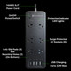 Diagram of 6-Outlet Black Surge Protector with 4 USB Charging Ports 12ft