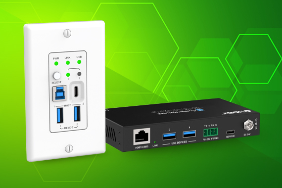 Pro AV/IT Integrator GX Series™ 6 Port SuperSpeed USB 5Gbps Wall Plate Extender Kit up to 330ft Over Cat6/6A with USB-C & USB-A Data Ports, USB Host Switching, RS232, FSYNC GPIO