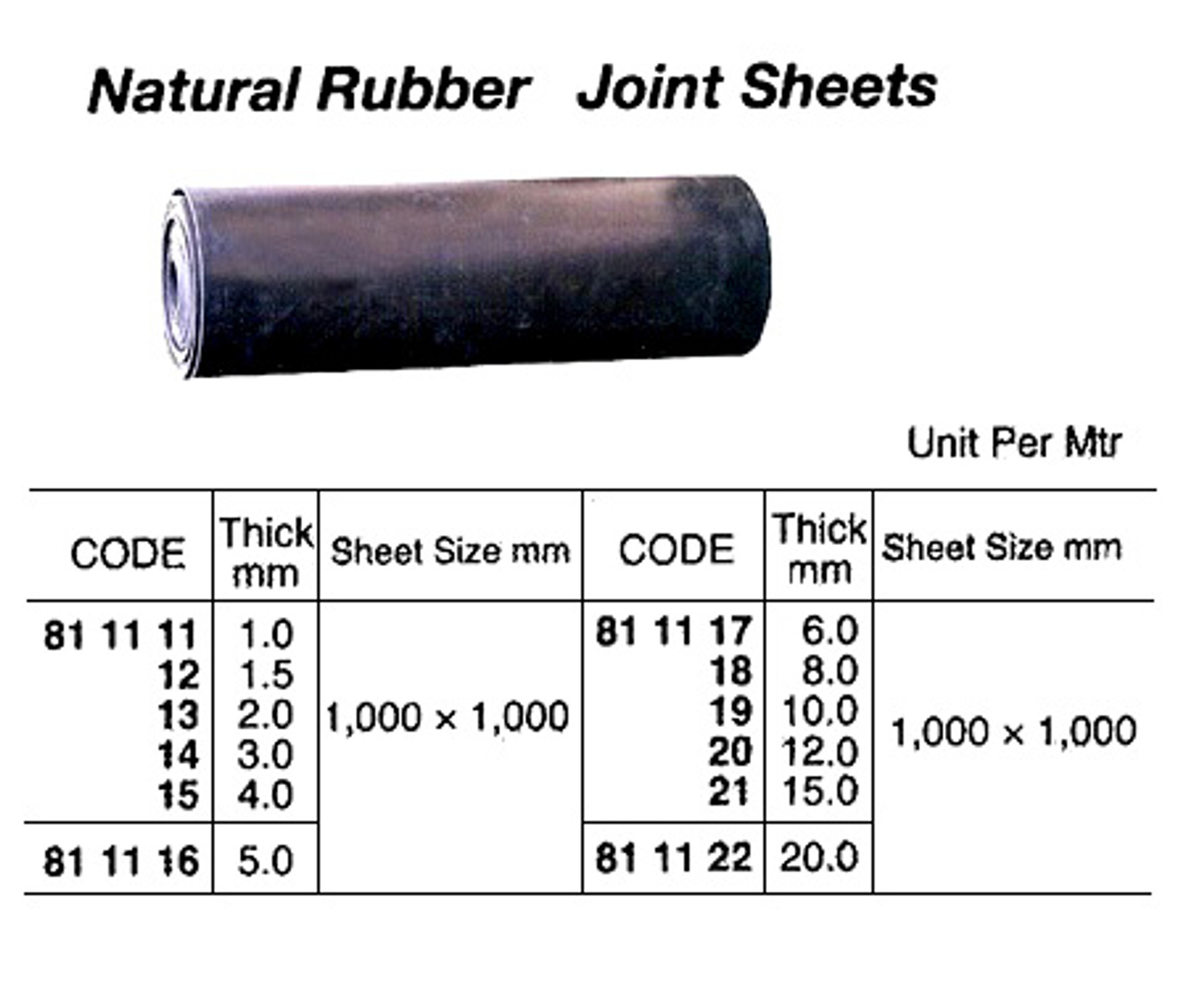 NATURAL RUBBER JOINT SHEET,3.0X1000X1000MM Kyodo USA