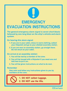 Rigid plastic 150x200 emerg evacuation instruct. | IMPA 335900