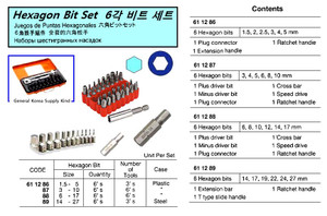 HEXAGON BIT SET,6-17,6'S,6 TOOLS