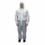 HOODED DISPOSABLE COVERALLS WITH ELASTIC CUFF, POLYPROPYLENE MATERIAL, WHITE