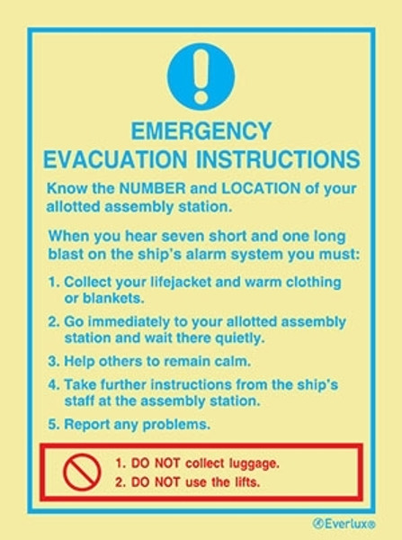 Everlux Self-adh 200x300 emerg evacuat instruct | IMPA 335903