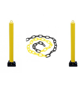2 x 76mm Fold Down Yellow Parking Posts & Plastic Chain Kit 2 x 76mm Fold Down Yellow Parking Posts & Plastic Chain Kit