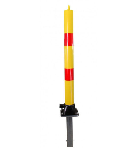 Yellow & Red Fold Down Parking Post With Integral Lock & Top Mounted Eyelet