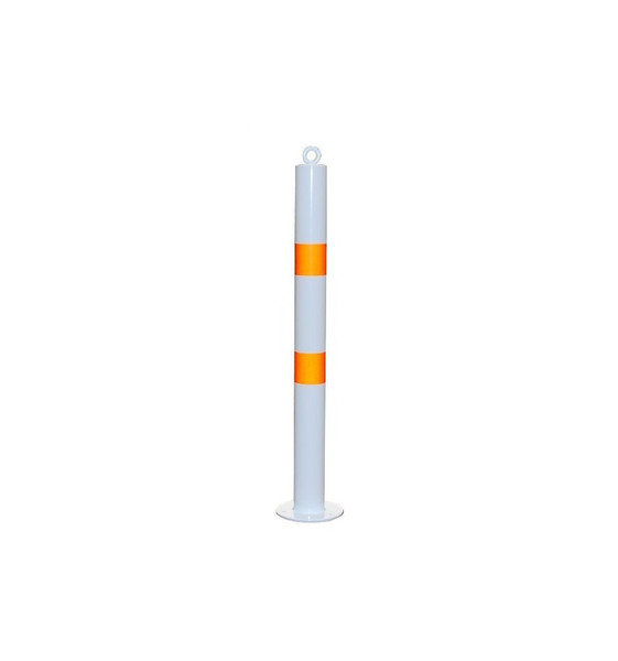 76mm Steel Bolt Down Static Bollard – White & Orange