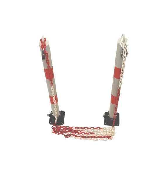 2 x 76mm Red & White Fold Down Parking Posts & Chain Kit