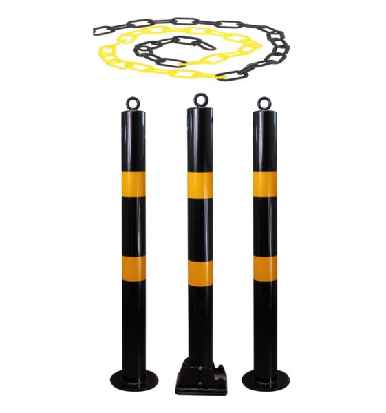Black & Yellow Parking Post Chain Kit With 1 x Folding & 2 x Static Posts