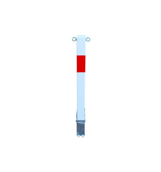 White & Red Removable Security Bollard With Twin Chain Eyelets